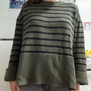 GAP Olive and Black Striped Women's Sweater
